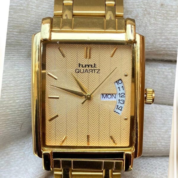 Wrist Watch Golden Dial Day Date Function Quartz Wrist Watch for Men and Boys