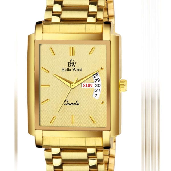 Wild world lifestyle Day and Date active dial golden wrist watch for party, casual and office wear – for men