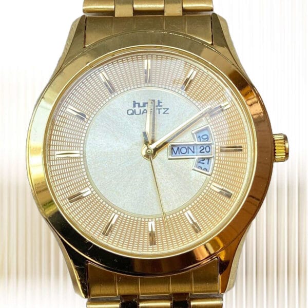 luxury day date function stainless steel quartz watch For Men