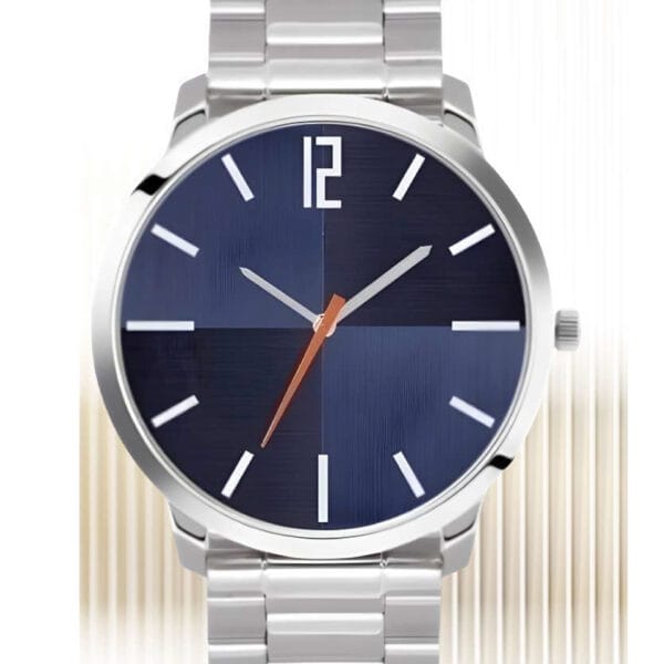 Men's Watch Silver Stainless Steel Strap Navy Dial Water Resistant Analog Watch - For Men