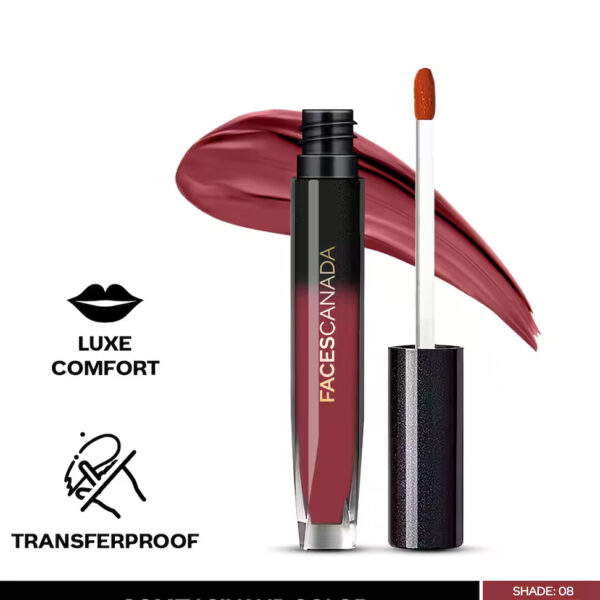 Faces Canada Comfy Silk Lip Color Mulberry Oil Luxe Comfort No Dryness - Elegant Maroon 08 (3 ml)