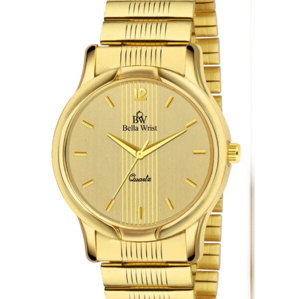 Wild world lifestyle golden Chain Analog golden dial wrist watch for office and casual wear with day & date feature - For men