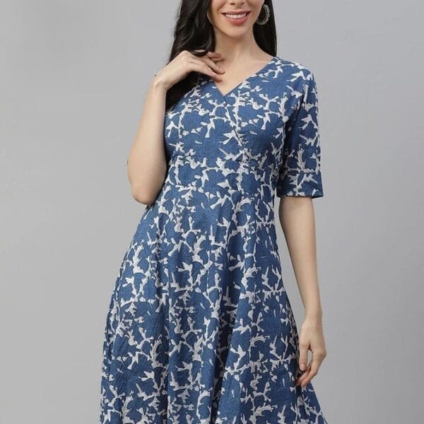 Women's Blue Cotton Short Dress