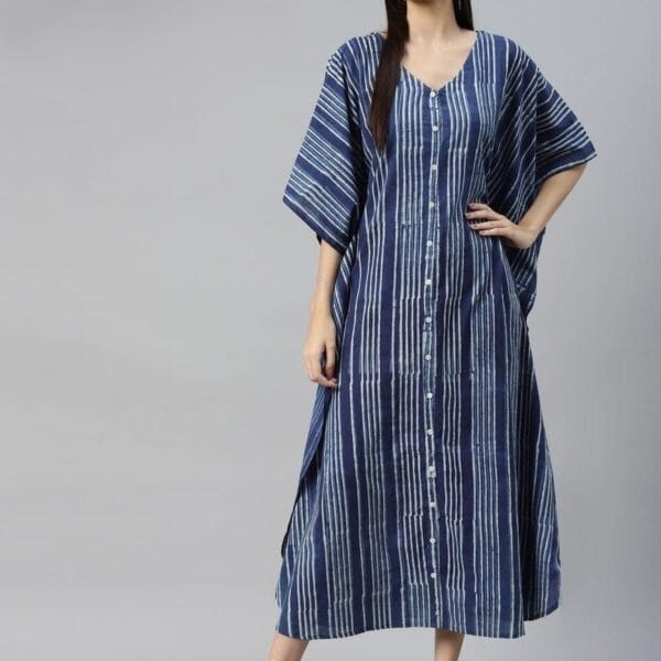 Women's Navy Blue Kaftan Midi Dress