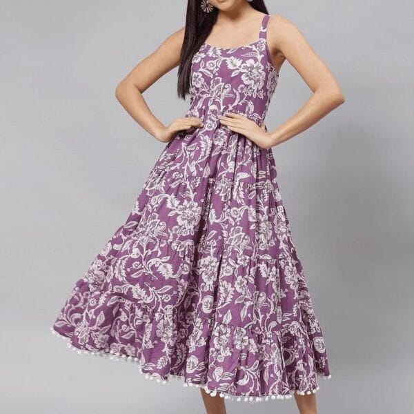 Women's Purple Cotton Midi Dress
