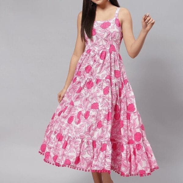 Women's Pink Cotton Midi Dress