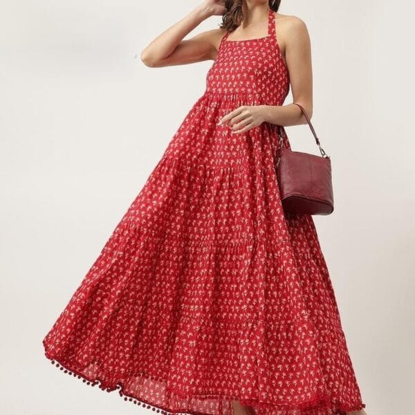 Women's Red Halter Midi Dress