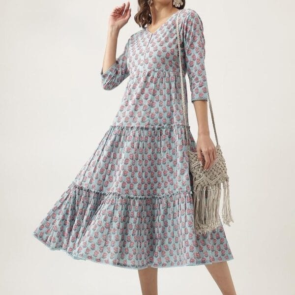 Women's Pastel Blue Cotton Midi Dress