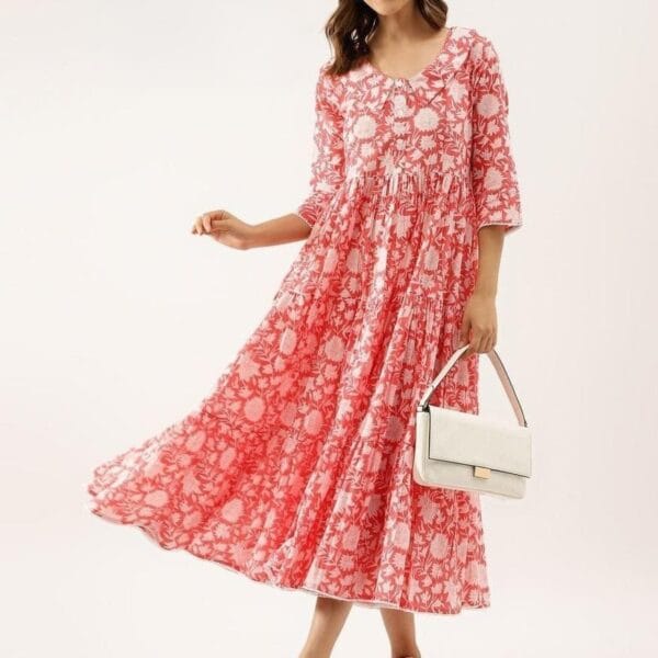 Women's Pink Cotton Midi Dress