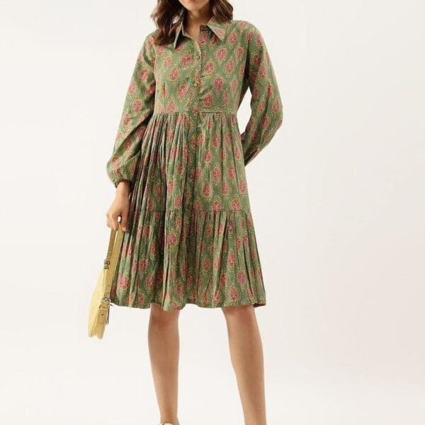 Women's Green Short Cotton Dress