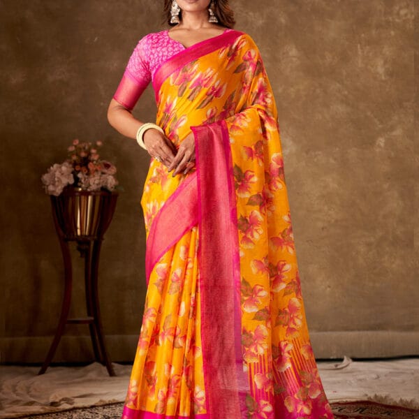 Floral Printed Pulzari Silk Saree