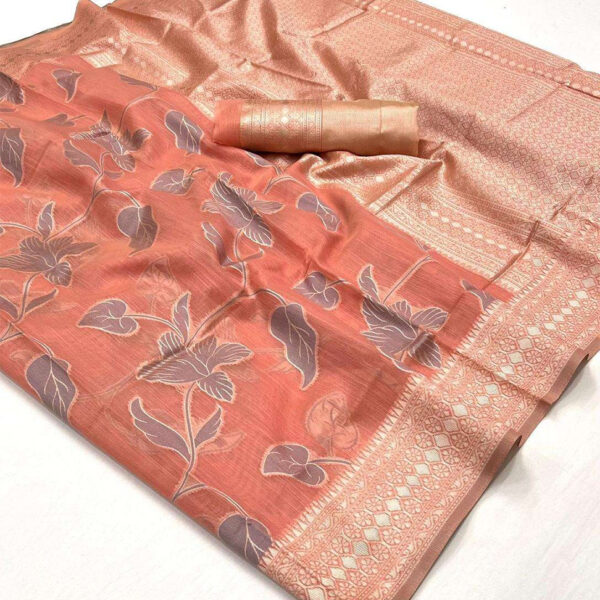 Linen Fabric light weight saree with zari weaving and unstitched blouse- Pitch