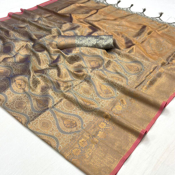 Copper Grey Dual Tone Woven Banarasi Brocade Saree