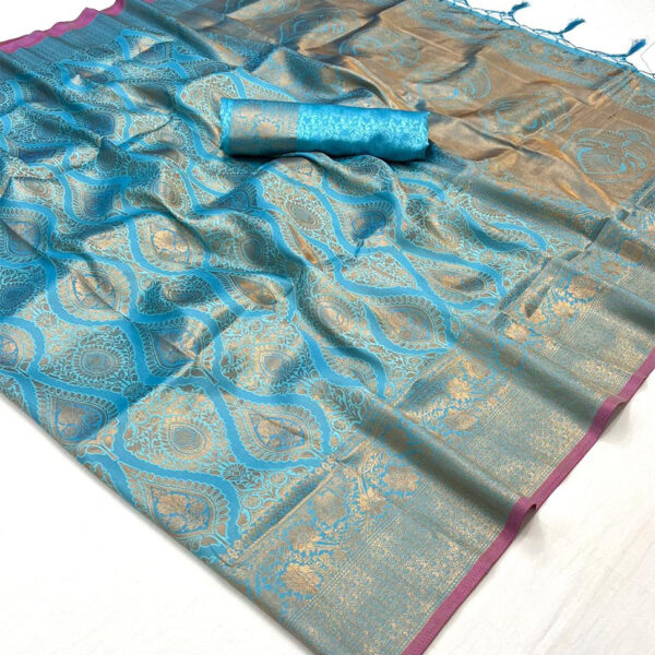 Sky Blue Dual Tone Woven Banarasi Brocade Saree