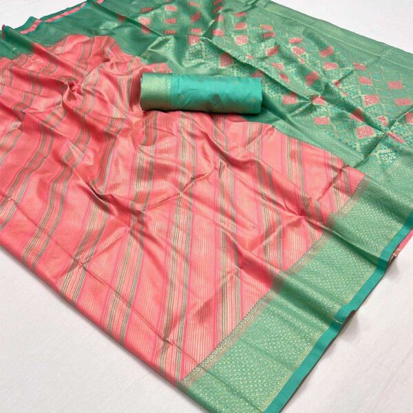 Pink and Blue Banarasi Silk Saree