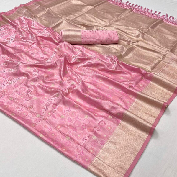 Women's Peach Woven Satin Handloom Weaving Silk