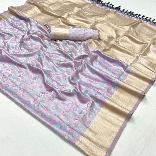 Women's Purple Woven Satin Handloom Weaving Silk