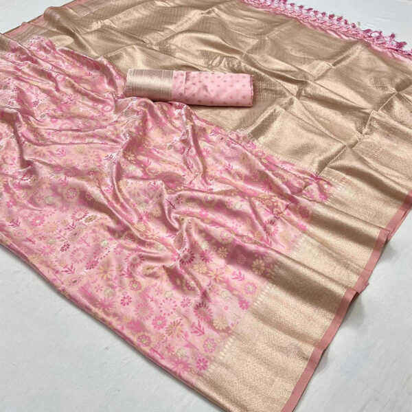 Women's Pink Woven Satin Handloom Weaving Silk