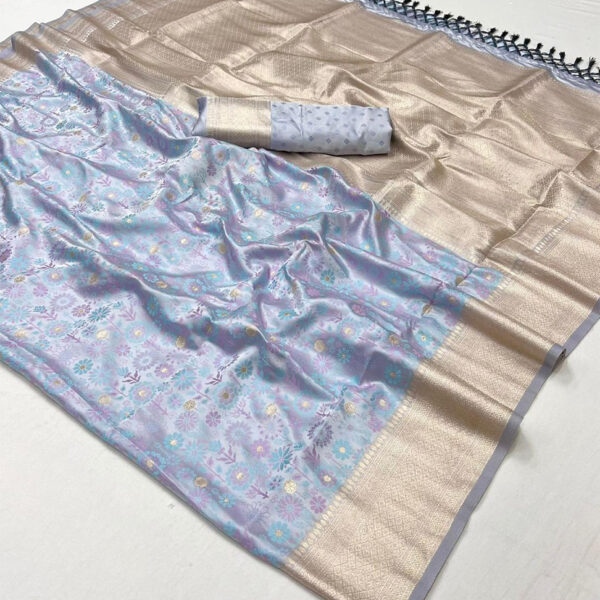 Women's Blue Woven Satin Handloom Weaving Silk