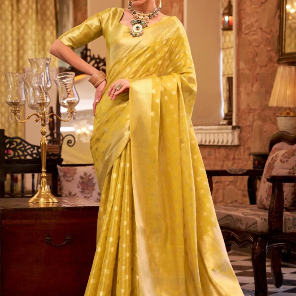 Golden Yellow Banarasi Tissue Silk Saree