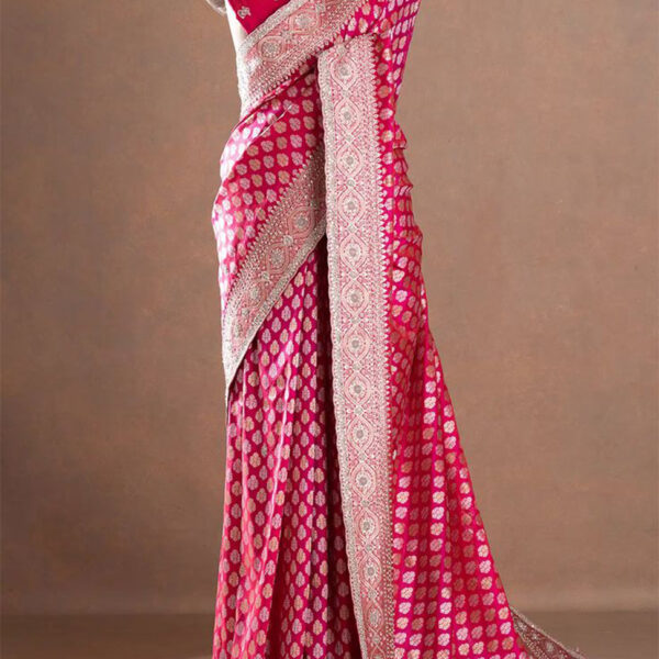Pink Zari Woven Banarasi Embroidery Saree with Unstitched Blouse