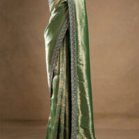 Leaf Green Zari Woven Silk Designer Saree with Unstitched Grosue