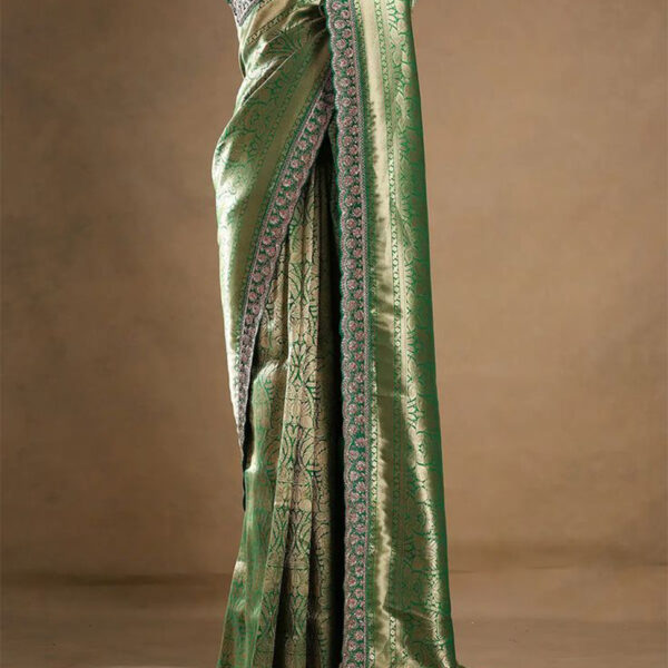 Leaf Green Zari Woven Silk Designer Saree with Unstitched Grosue