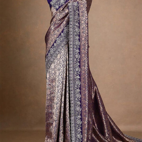 Grape Purple Zari Woven Kanchipuram Silk Designer Saree with Embroidered Border