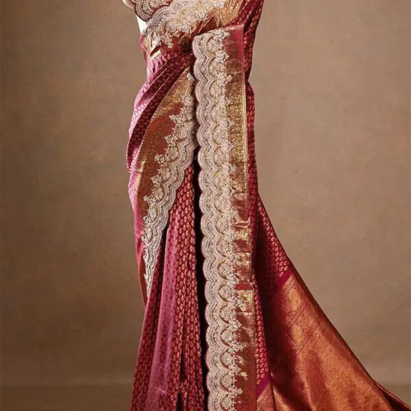 Violet Purple Kanchipuram Silk Saree with Embroidered Border and Unstitched Blouse
