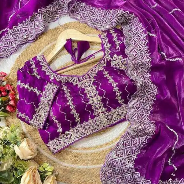 DESIGNER PARTYWERE GEORGETTE EMBROIDERY FANCY MIRROR WORK SAREE - Purple