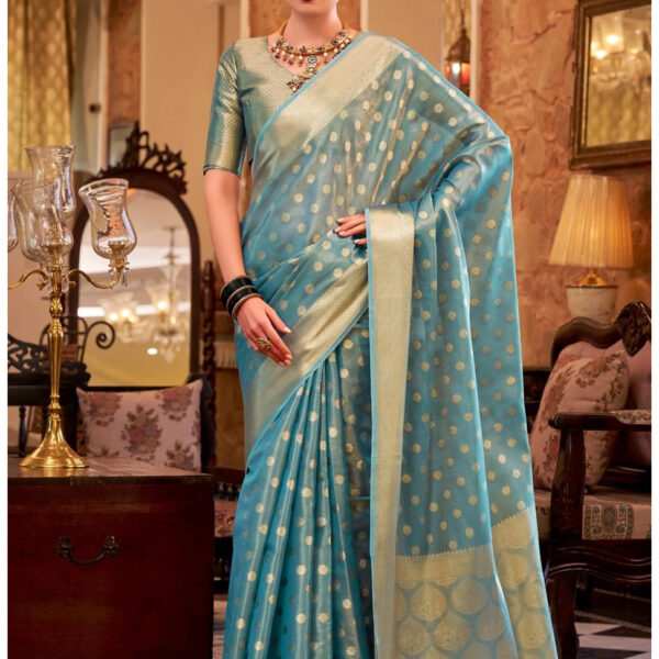 Sky Blue Banarasi Tissue Silk Saree