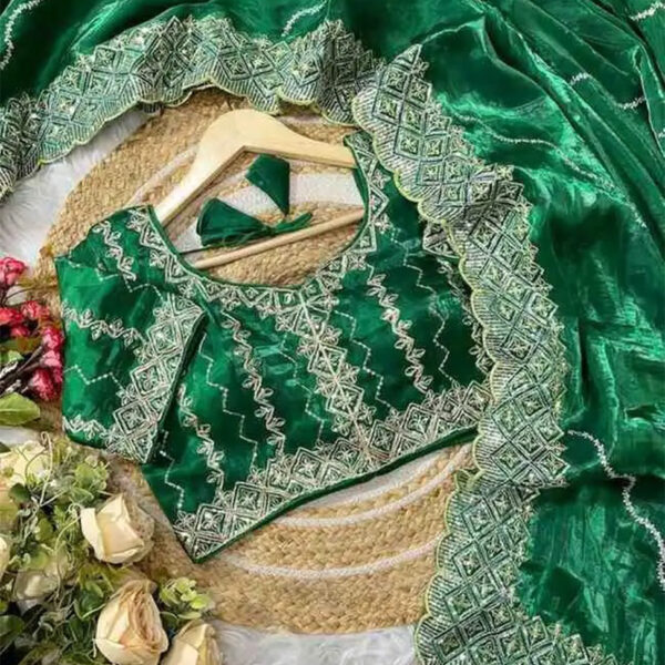 DESIGNER PARTYWERE GEORGETTE EMBROIDERY FANCY MIRROR WORK SAREE - Green