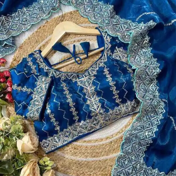DESIGNER PARTYWERE GEORGETTE EMBROIDERY FANCY MIRROR WORK SAREE -Blue