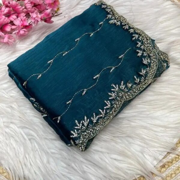 BEAUTIFUL JIMMY CHOO HANDWORK SAREE- Bottle Green