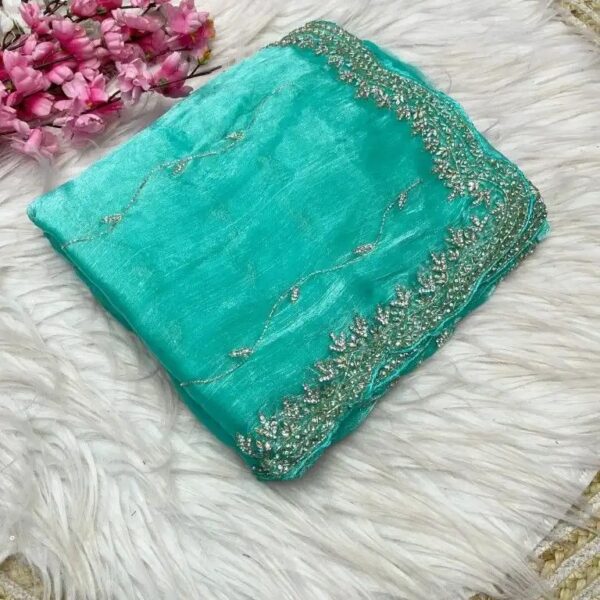 BEAUTIFUL JIMMY CHOO HANDWORK SAREE- Sky Blue