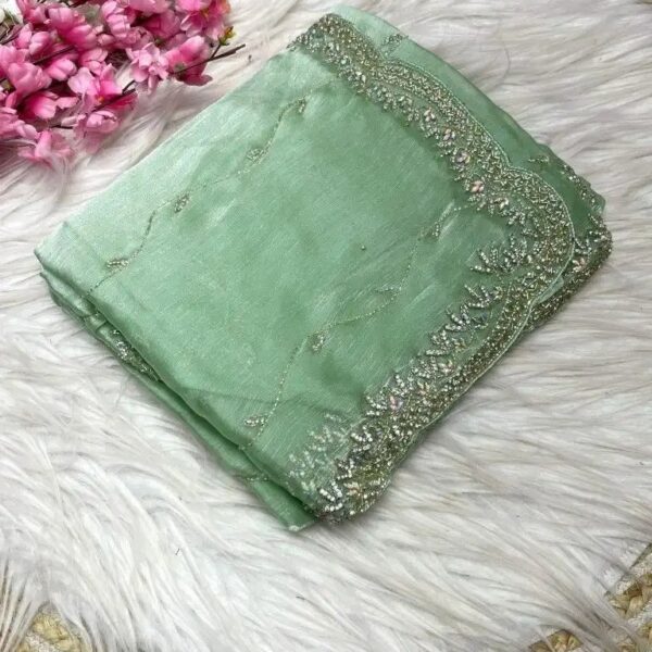 BEAUTIFUL JIMMY CHOO HANDWORK SAREE- Light Green