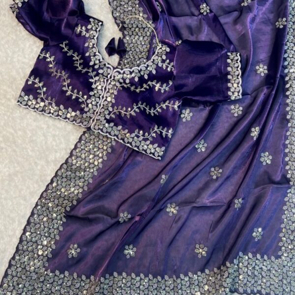 Pure soft zimmy choo silk saree with amazing embroidery saree- Blue