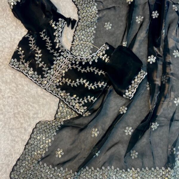 Pure soft zimmy choo silk saree with amazing embroidery saree- black