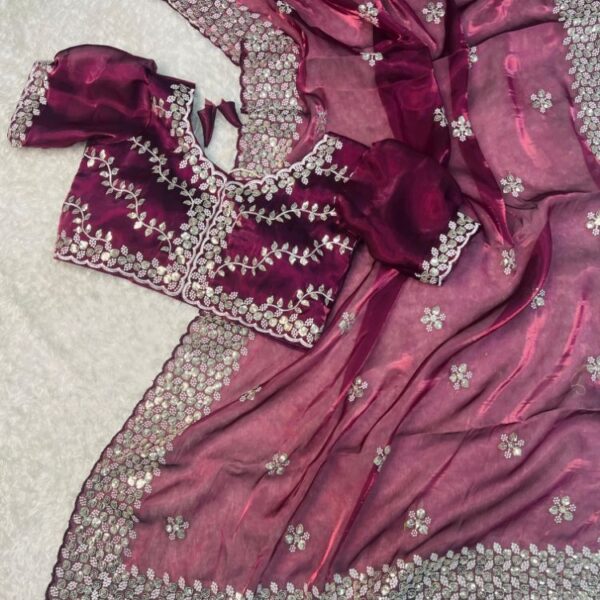 Pure soft zimmy choo silk saree with amazing embroidery saree- magenta
