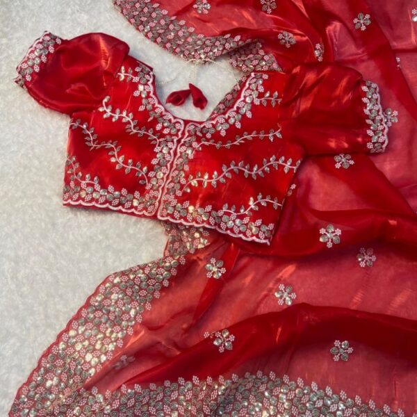 Pure soft zimmy choo silk saree with amazing embroidery saree- Red